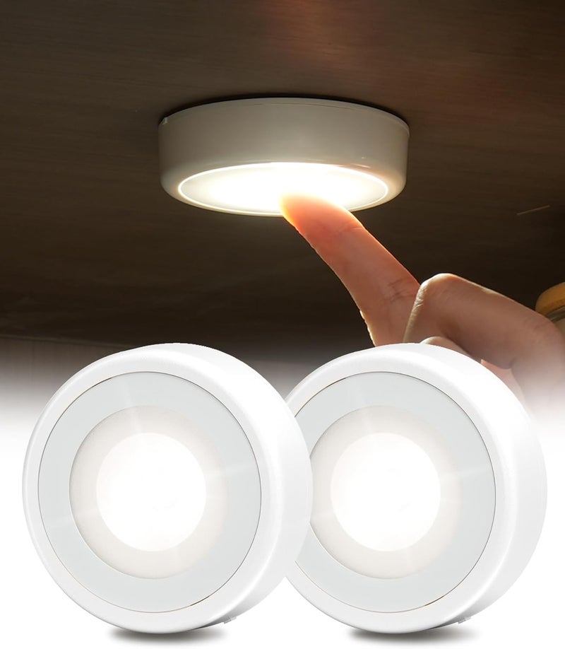 EZVALO LED Puck Lights, Rechargeable Battery Touch Light, 2.5'' Mini Tap Lights, Wireless Closet Light, Under Cabinet Lighting, 3 Color Temps, Sitck On Lights for Kitchen,Closet,Pantry,Shelves(2 Pack) - Image 1